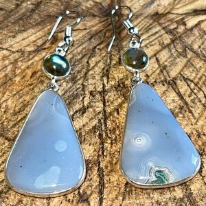Blue Lace Agate Earrings 2 1/4”